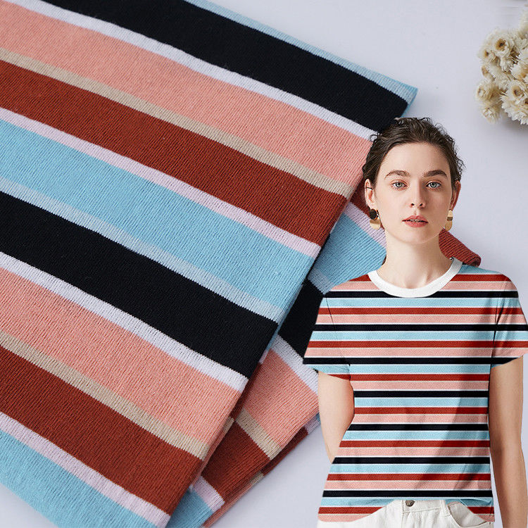 Absorberen zweet en verfrissen gestreepte katoenen stof voor T-shirt hoge duurzaamheid