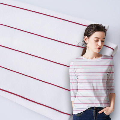 Eco Friendly Cotton Interlock Stof Gestript 225gm Lycra Rib Textuur