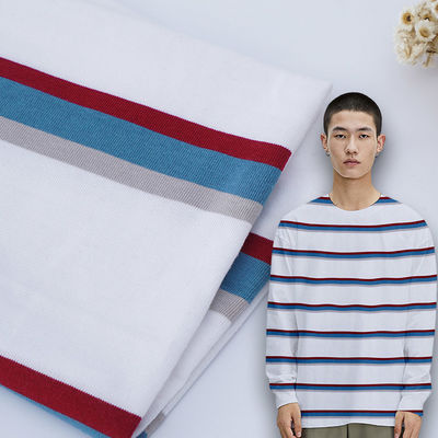Goede prijs. Gebreide, gestreepte katoenen weefsels, dubbelgarens voor kleding met lange mouwen online