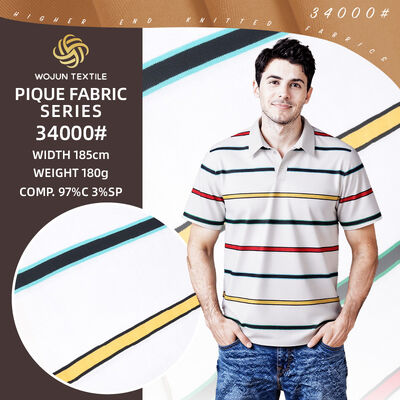 Goede prijs. 190cm gestreepte katoenen pique stof: geverfd garen stretch voor moderne polo's online